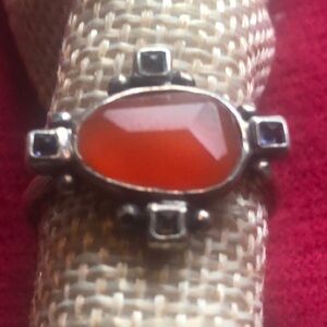 Unique Silver and Orange Carnelian with Iolites Ring